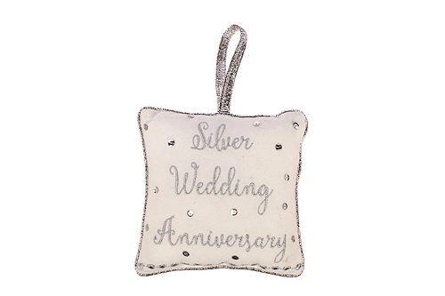 Silver Wedding Anniversary Cushion Hanger, 18x18cm