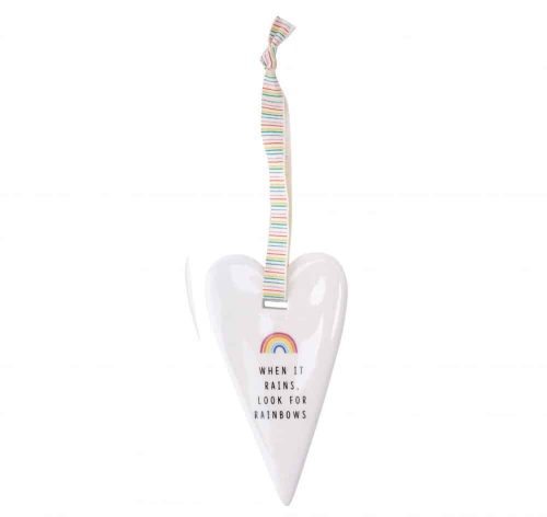 'When It Rains Look For Rainbows' Chasing Rainbows Ceramic Heart Hanger