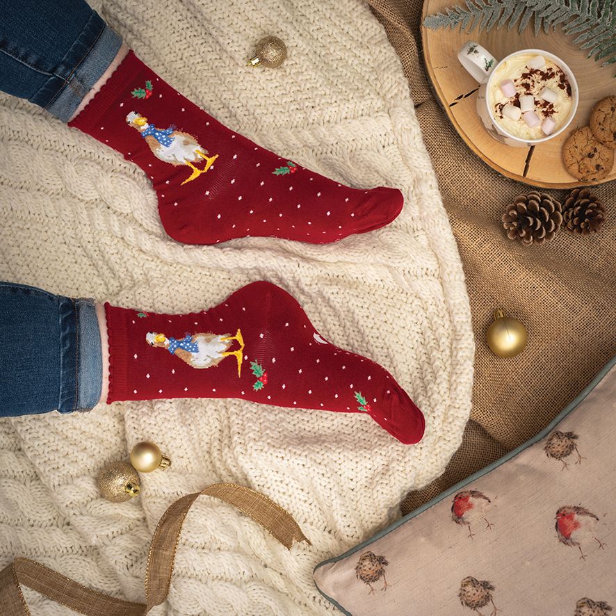 'Christmas Scarves’ Duck Socks - Wrendale Designs